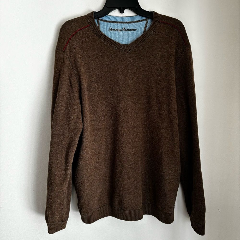 Tommy Bahama Men’s reversible v-neck knit sweater brown blue size large EUC!